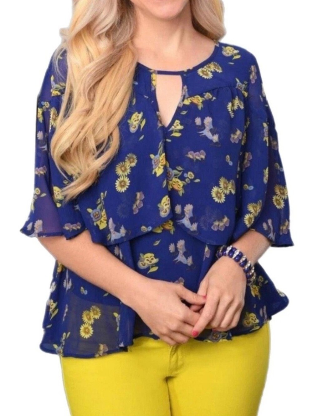 Disney Her Universe Alice Wonderland 70th Mary Blair Floral Ruffle Blouse Size L